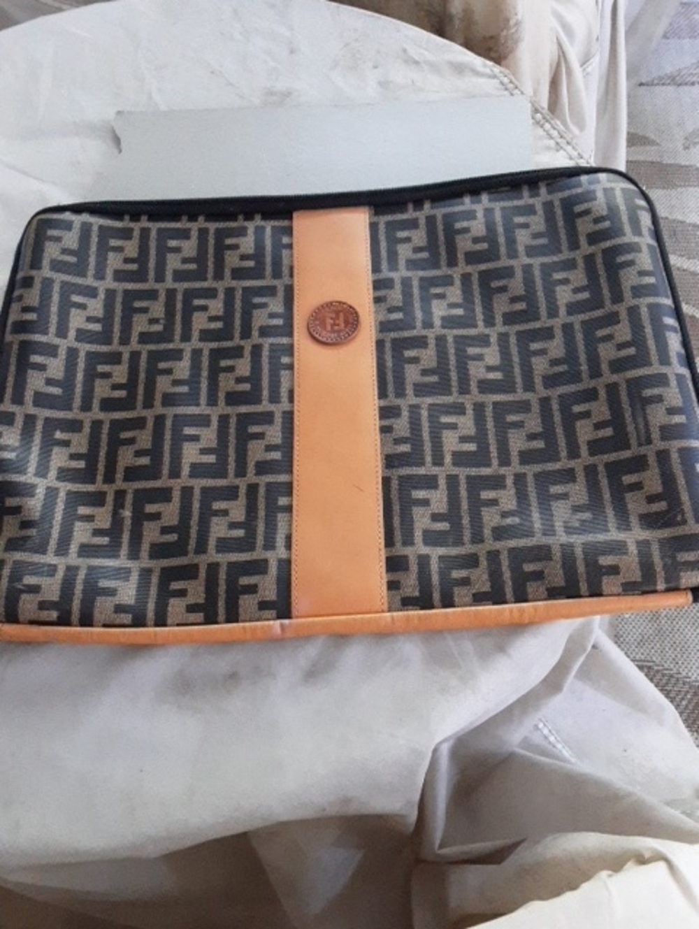 Fendi Tan & Brown Monogram Laptop Sleeve